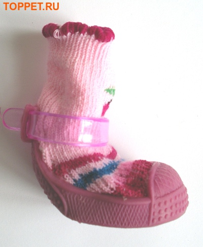 Al1 Ботиночки-носочки для собак на резиновой подошве, розовый, №4 (фото, вид 1)