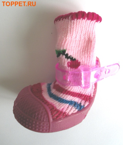 Al1 Ботиночки-носочки для собак на резиновой подошве, розовый, №4 (фото, вид 3)