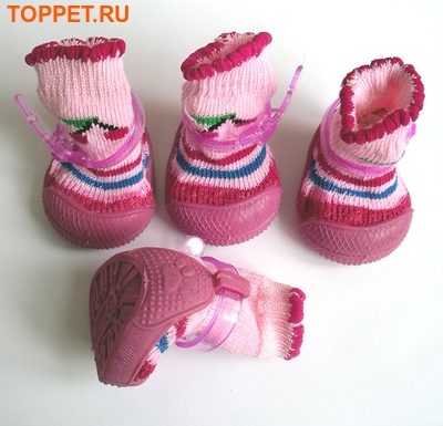 Al1 Ботиночки-носочки для собак на резиновой подошве, розовый, №4 (фото, вид 5)