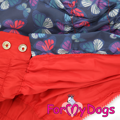ForMyDogs Дождевик для собак "Бабочки"синий/красный, модель для девочек, размер 14 (фото, вид 1)