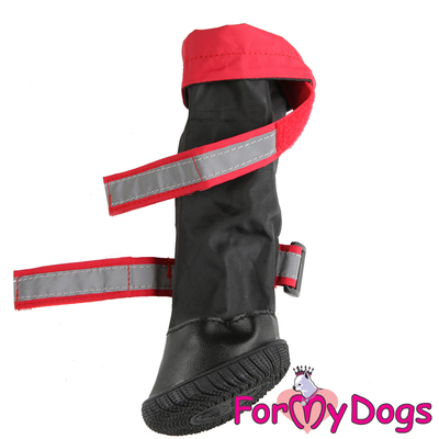 ForMyDogs Сапоги для крупных собак из водоотталкивающей двухслойной ткани с усиленной защитой от воды, черно/красные размер №10 (фото, вид 2)