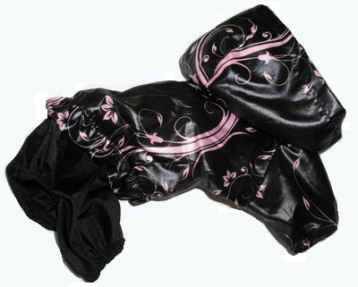 LifeDog Дождевик для собак черный с розовыми цветами, размер XS длина спины (17-21см) (фото, вид 1)