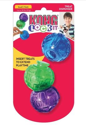 Kong Игрушка для собак Lock-It мячи для лакомств, 3 шт., d.5,7см (фото)