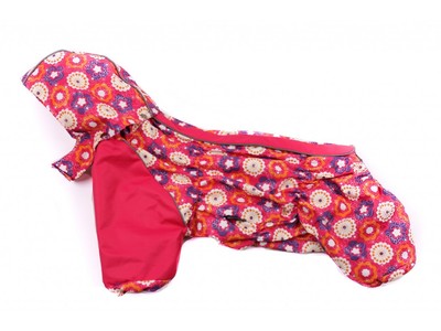 ZooAvtoritet Дождевик для французского бульдога, малиновый/цветы мембрана, размер ФР2 ZooAvtoritet Дождевик для французского бульдога, малиновый/цветы мембрана, размер ФР2