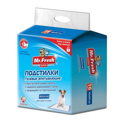 Mr.Fresh Пеленки для собак Regular 90 х 60 см, для ежедневного применения, 16шт.
