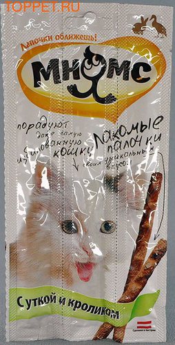 МНЯМС Лакомые палочки для кошек с уткой и кроликом 13,5 см, 3 х 5 гр.