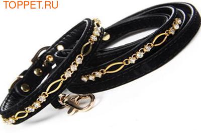 ForMyDogs Ошейник черный, велюр/кожзам золото, кристаллы, размер 1*21см ForMyDogs Ошейник черный, велюр/кожзам золото, кристаллы, размер 1*21см