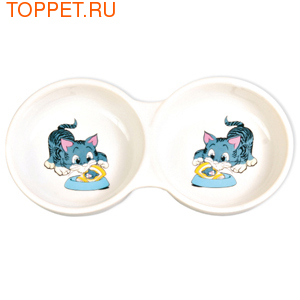 TRIXIE Миска для кошек керамическая "Голубой котенок" двойная 2х 0,15лх11см TRIXIE Миска для кошек керамическая "Голубой котенок" двойная 2х 0,15лх11см