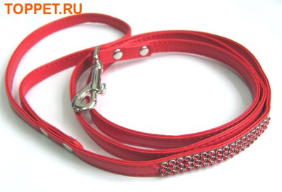 ForMyDogs Поводок с кристаллами, цвет красный, размер 0,9смх1,2м.