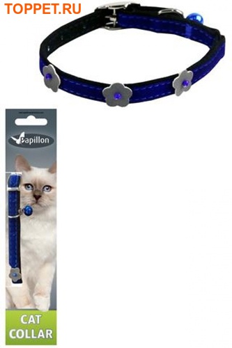 Papillon     10/28,  (Reflective velvet cat collar 10 mm x 28 cm, colour blue) 270102
