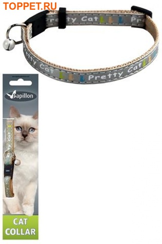Papillon    "" 10-21-33,  (Adjustable cat collar, 10 mm x 21 - 33 cm, Kitty cat, colour grey) 270113