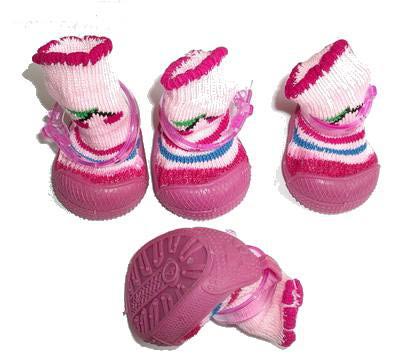 Al1 Ботиночки-носочки для собак на резиновой подошве, розовый, №4 (фото)