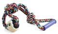 Триол Грейфер для собак "Веревка цветная с 2-мя узлами, ручкой и мячом" 43см