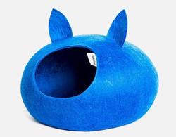 Zoobaloo Домик Уютное гнездышко с ушками, шерсть, синий, L, 40x40x20см