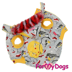 ForMyDogs Теплая курточка для собак "Снегири", серо/желтая, размер 16