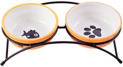 КерамикАрт Миски на подставке для собак и кошек двойные 2x290 мл оранжевые