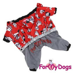ForMyDogs Дождевик для собак "101 Далматинец" красный/серый, модель для девочек, размер 16