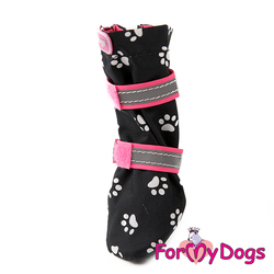 ForMyDogs Сапоги для собак "Лапки", цвет черный/розовый, размер №1, №2