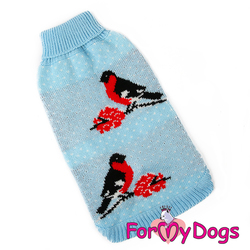 ForMyDogs Свитер для собак голубой, вязаный "Снeгири", размер №12-14