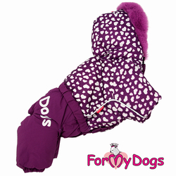 ForMyDogs Комбинезон для собак "Сердечки" фиолетовый, модель для девочек, размер №12, №14, №16