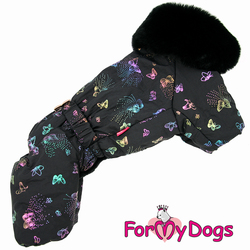 ForMyDogs Комбинезон для собак "Бабочки" черный, модель для девочек, размер №12, №14, №16