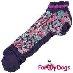 ForMyDogs Комбинезон для такс фиолетовый "Пэйсли", размер ТС1 модель для девочек