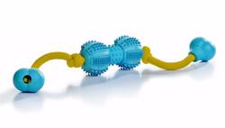 Beeztees Игрушка для собак &quot;Гантель шипованная на веревке&quot; д/ухода за зубами, резина, голубая, 9см