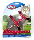 TRIXIE Шлейка с поводком для кошки 35-45см/10мм/1.20м, красная, нейлон с рисунком