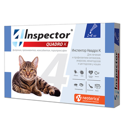 Экопром Инспектор Капли Квадро для кошек от 1кг до 4кг от внешних и внутренних паразитов